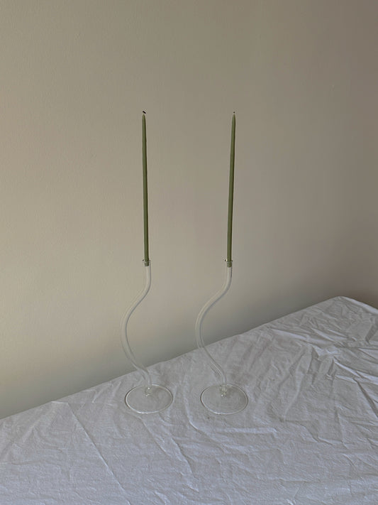 Pair of Wavy Glass Stem Candle Holders