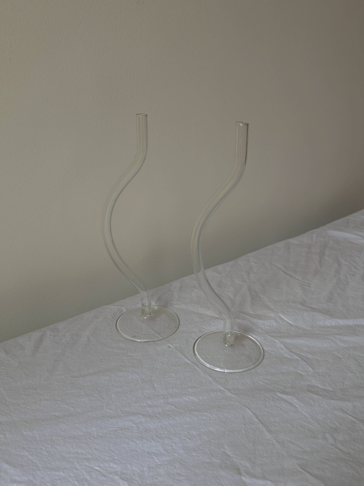Pair of Wavy Glass Stem Candle Holders