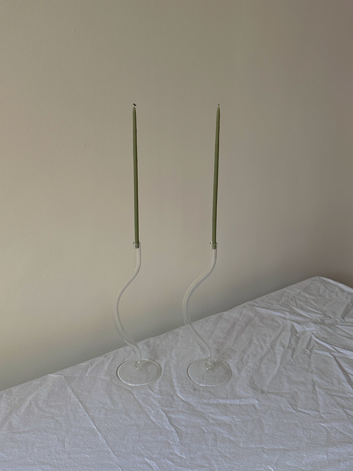 Pair of Wavy Glass Stem Candle Holders