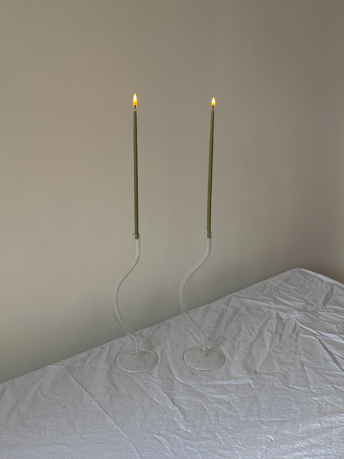 Pair of Wavy Glass Stem Candle Holders
